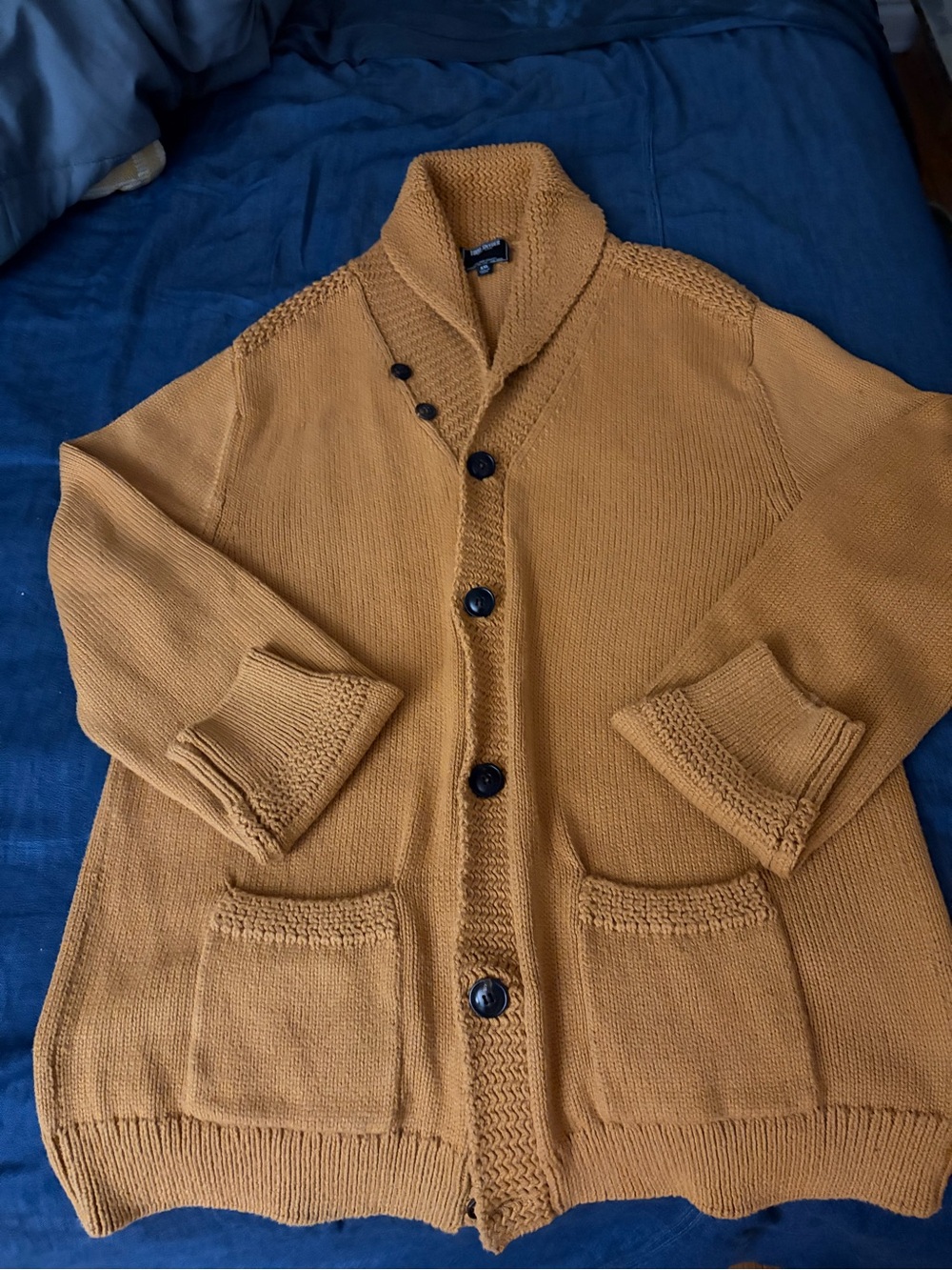 Men’s Shawl Collar Button Cardigan Sweater - Mustard